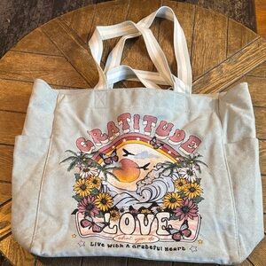 Gratitude Love Graphic Tote Bag - Gray